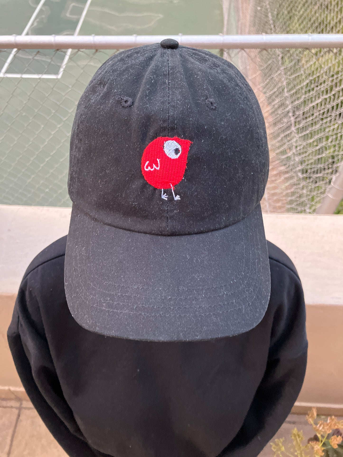 Embroidered Birdie Logo Black Cap